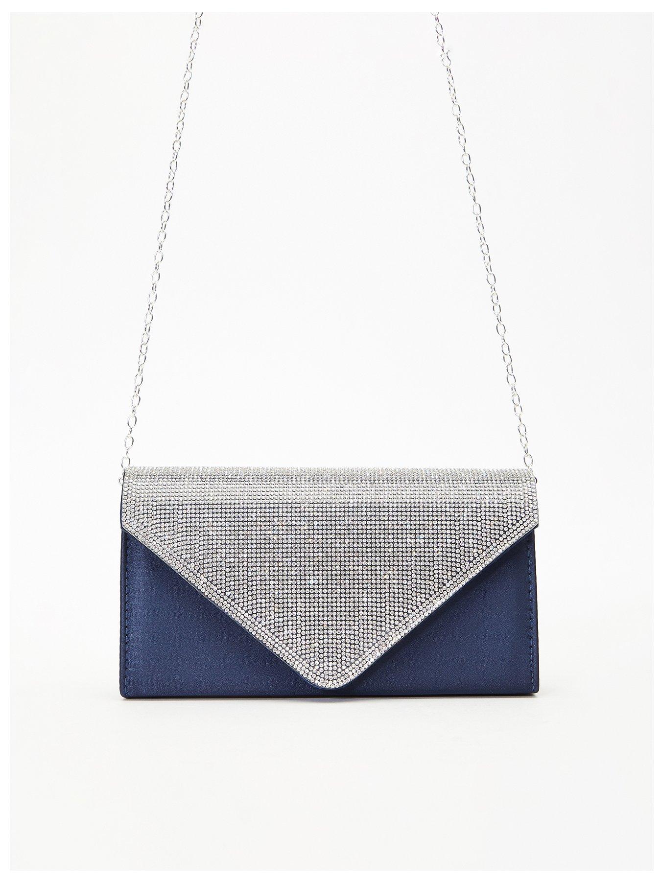 Quiz Satin Diamante Clutch Bag littlewoods