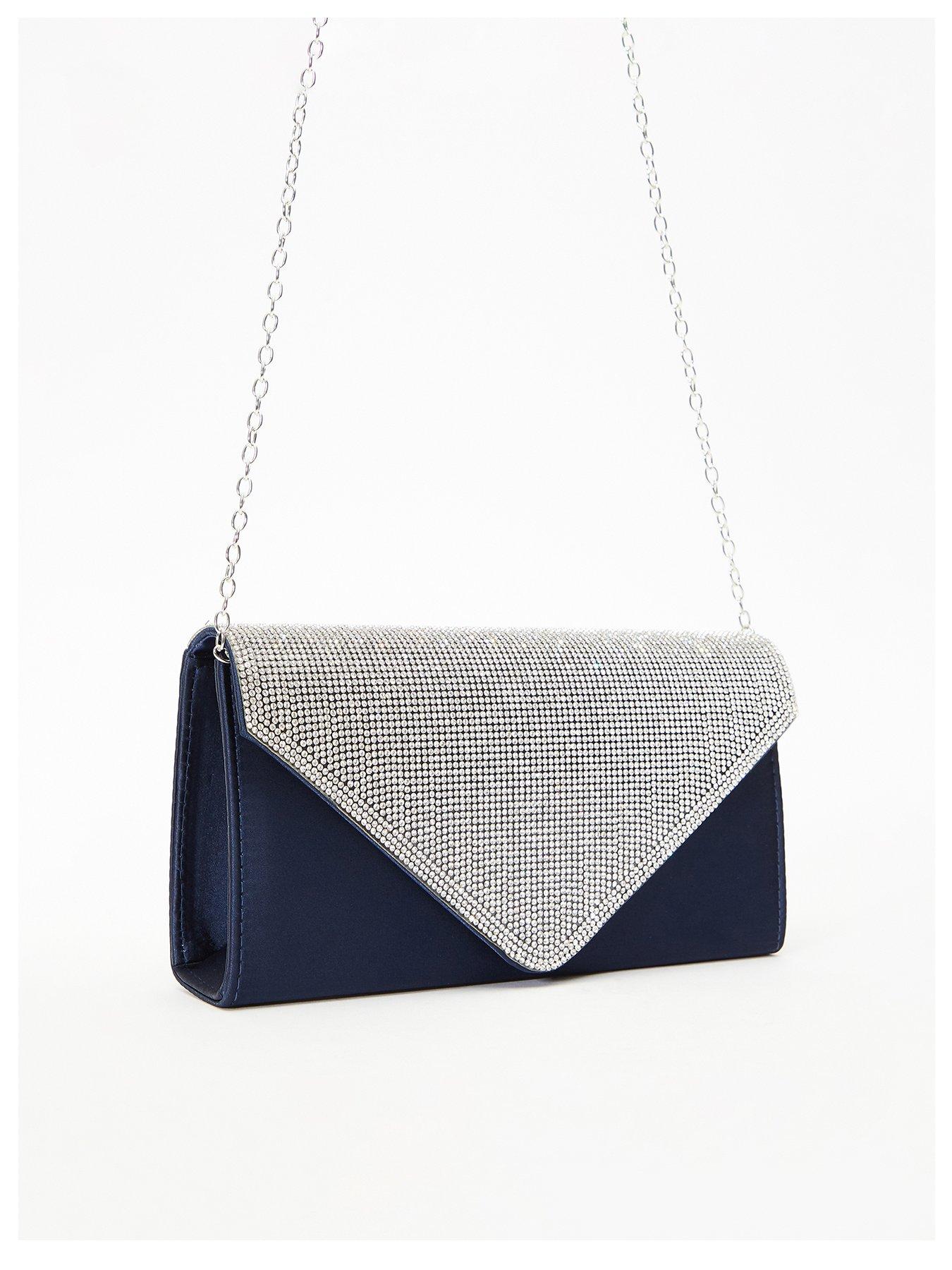 Navy and diamante online clutch bag