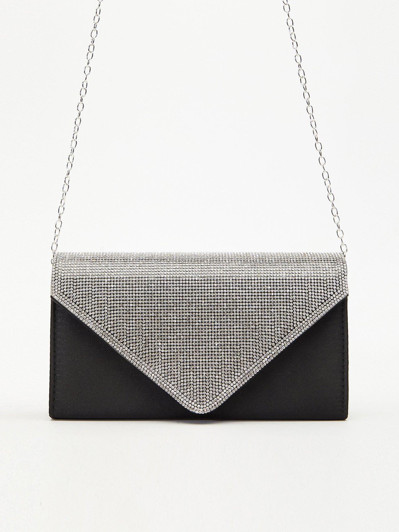 Black and diamante clutch bag hotsell