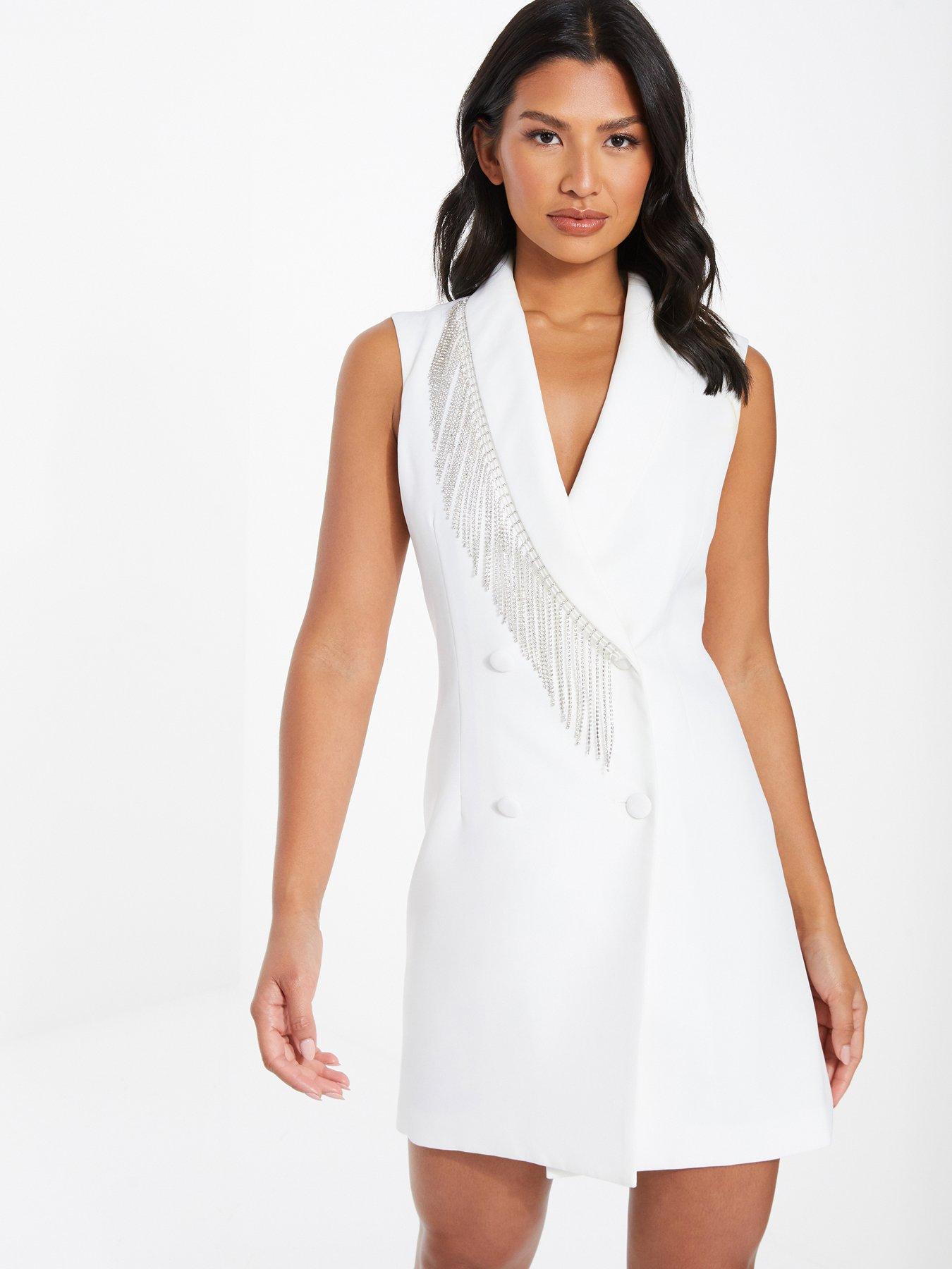 Diamante Mini Blazer Dress White