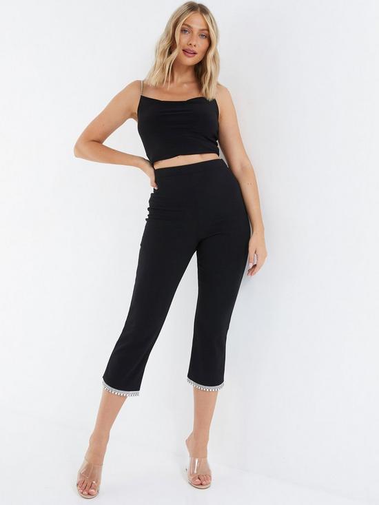 front image of quiz-embellished-kick-flare-trousers-black