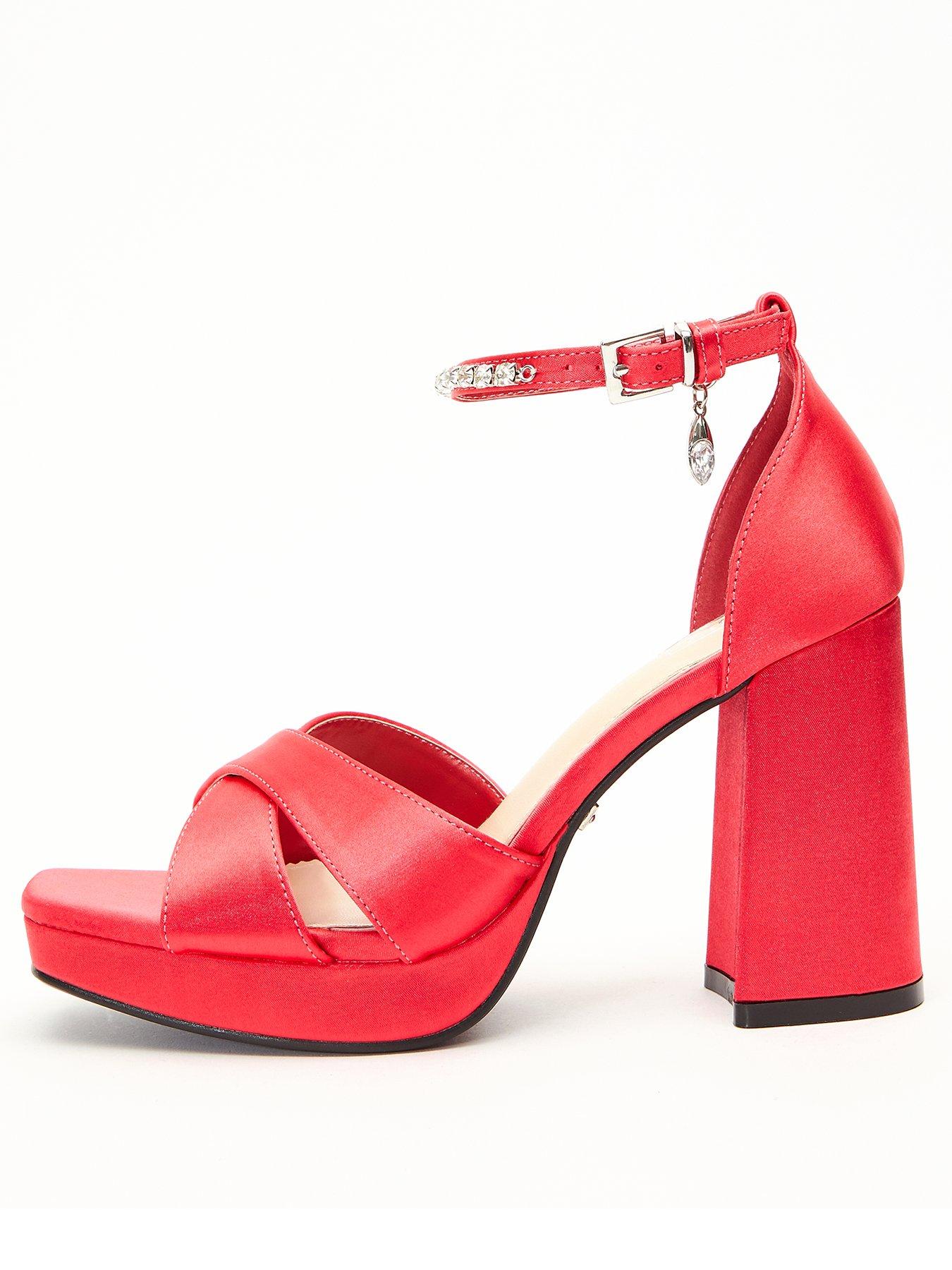 Satin Jewel Platform Heeled Sandals Red