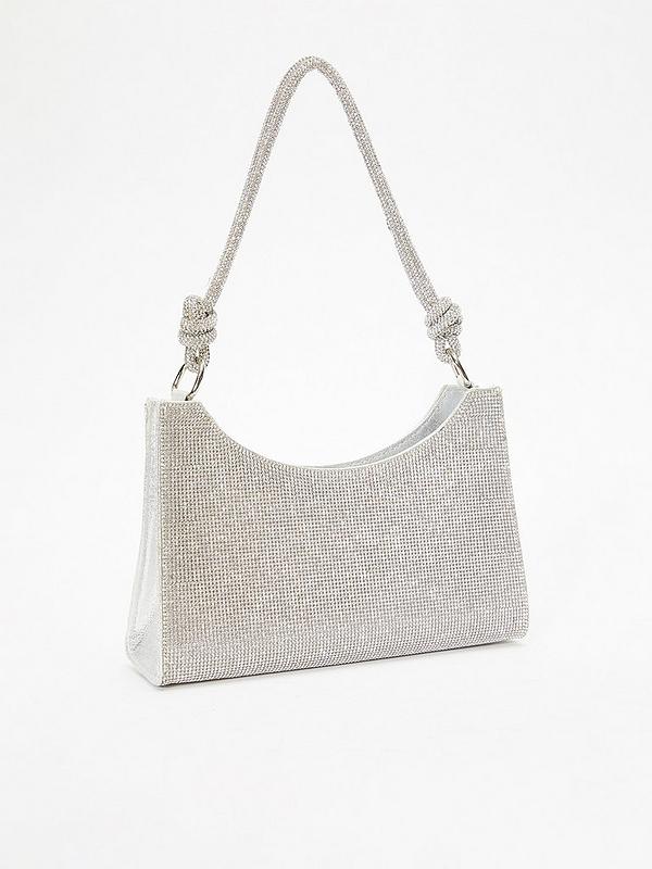 Quiz Silver Diamante Shoulder Bag Quiz Silver Diamante Shoulder Bag