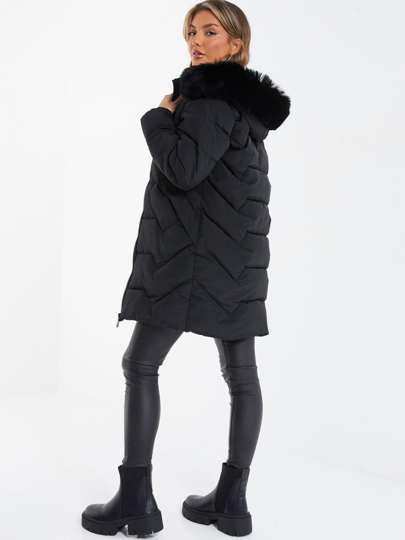 Quiz faux cheap fur jacket black