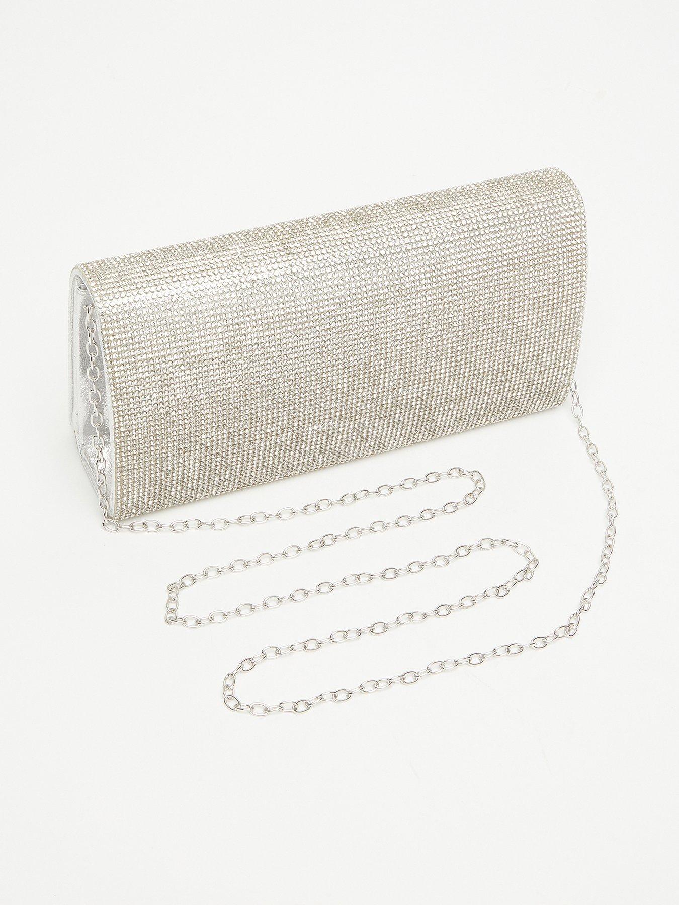 Quiz silver diamante clutch bag hotsell