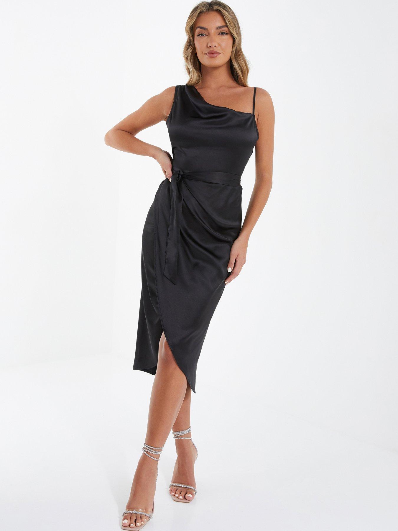 Quiz Satin One Shoulder Midi Dress - Black | Littlewoods