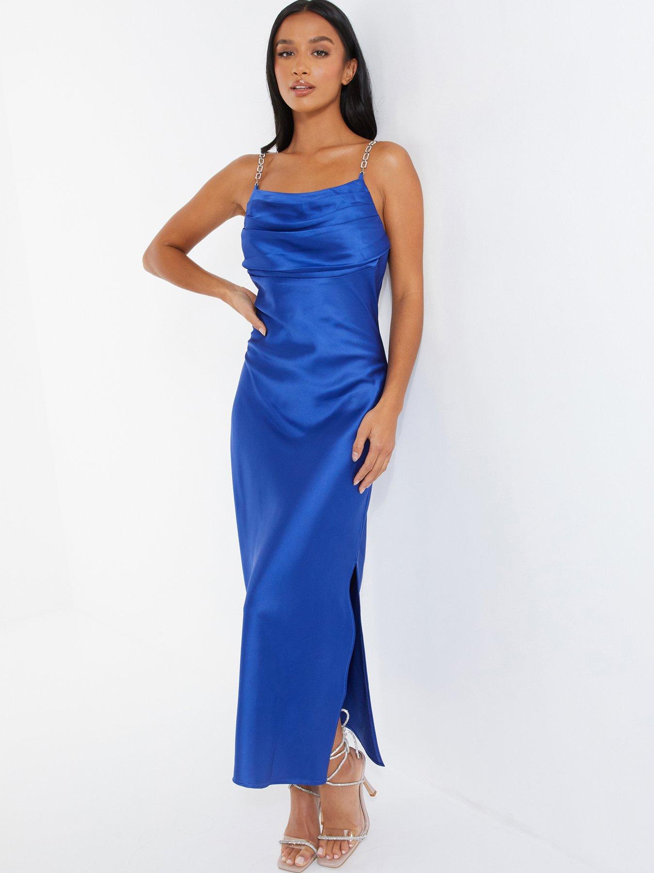 blue satin diamante maxi dress Quiz Petite Satin Diamante Maxi Dress - Blue