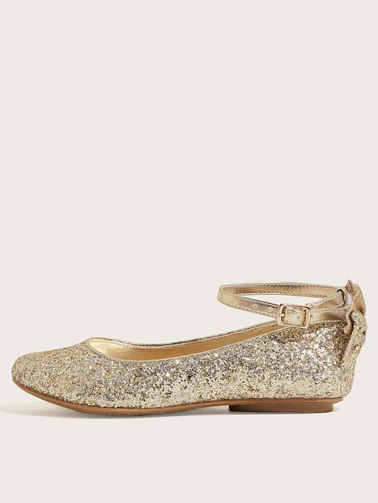 front image of monsoon-girls-glitter-bow-ballerina-shoes-gold