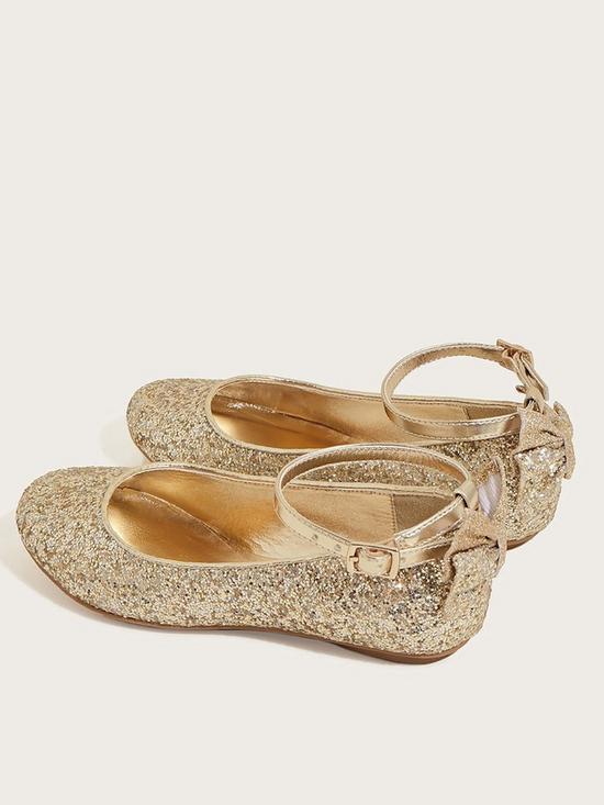 stillFront image of monsoon-girls-glitter-bow-ballerina-shoes-gold