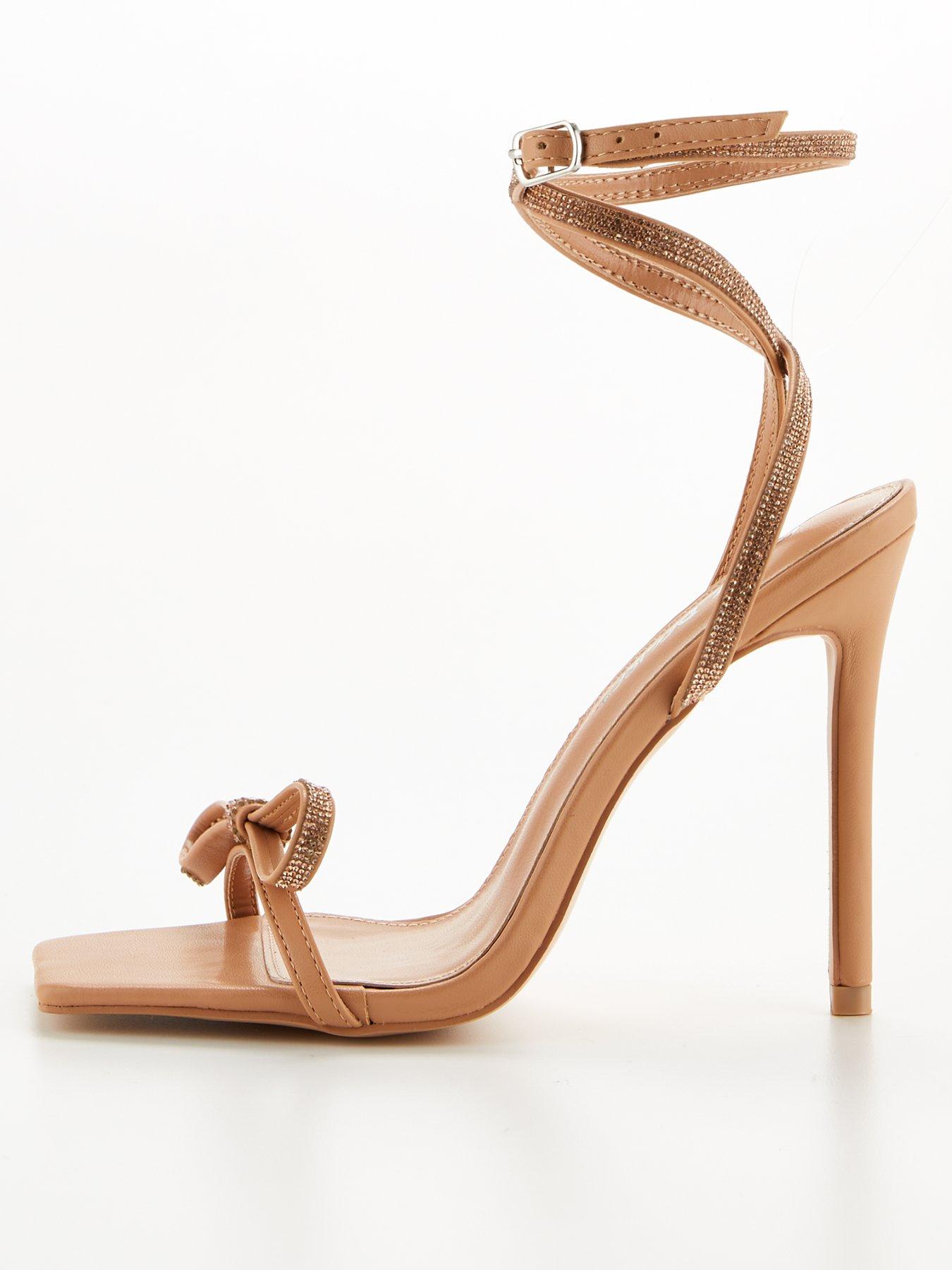 Royalty Wide Fit Bow Front Strappy Heels Nude