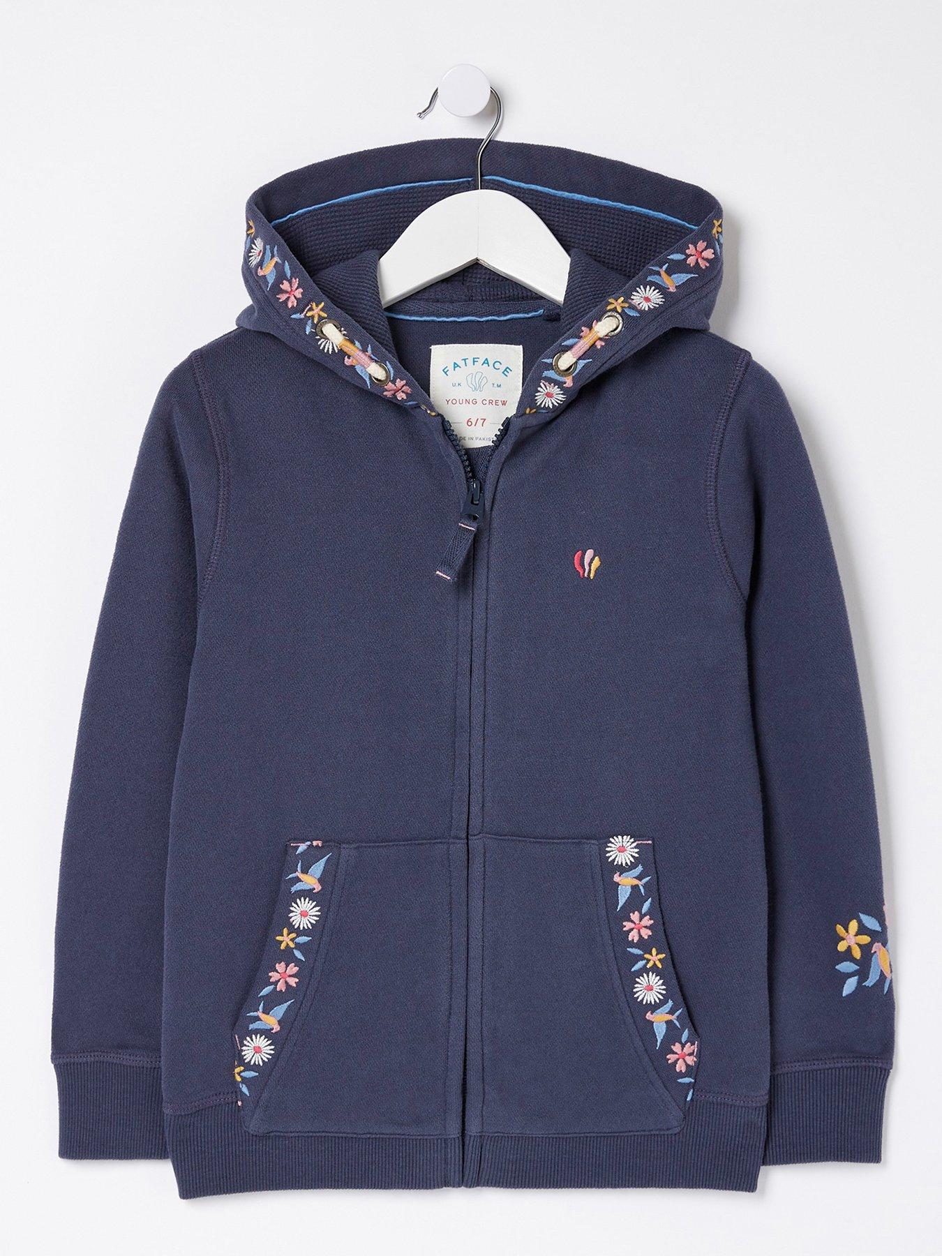 FatFace Girls Embroidered Zip Through Hoodie - Navy | littlewoods.com