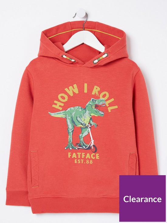 front image of fatface-boys-lets-roll-dino-sweat-hoody-bright-red