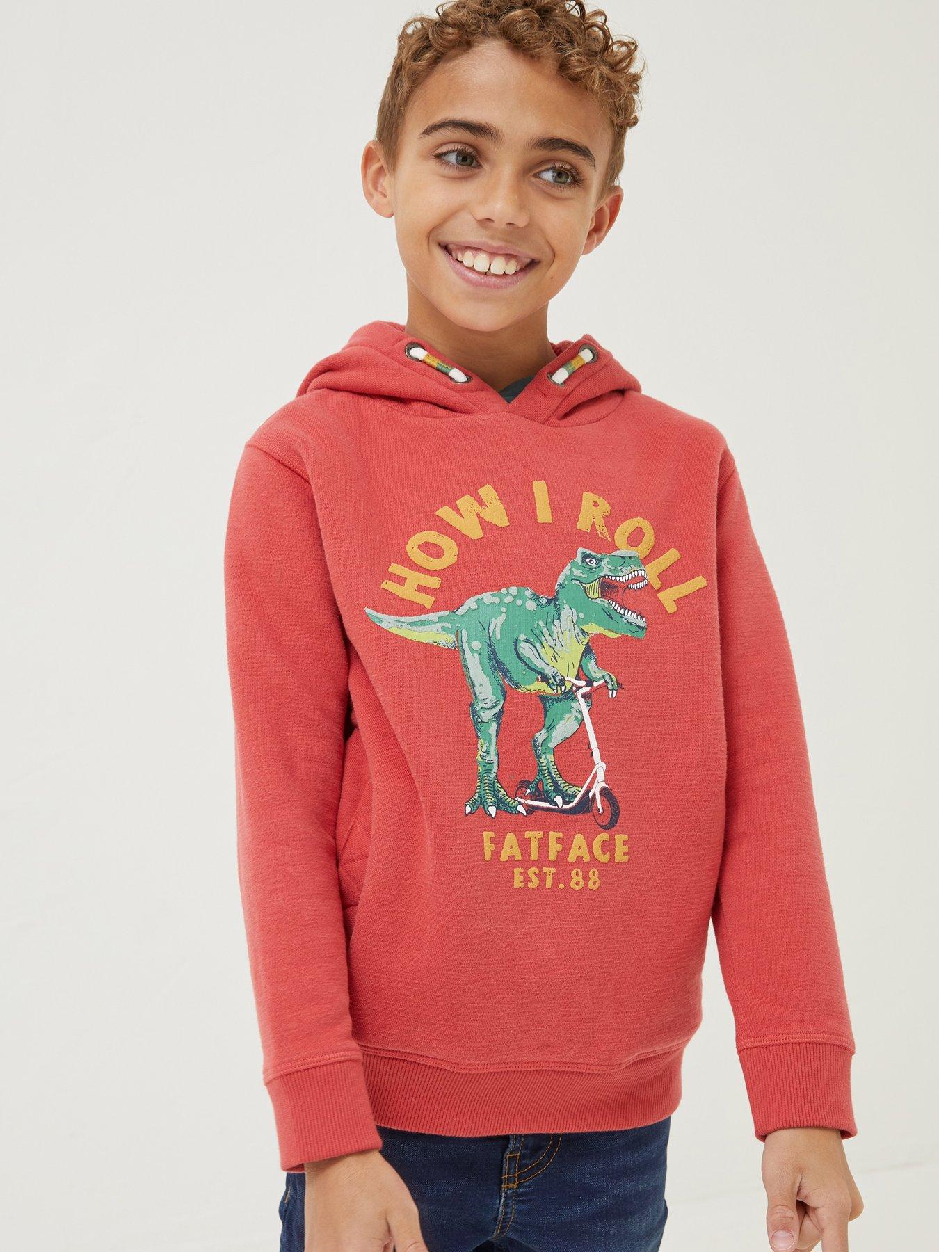  image of fatface-boys-lets-roll-dino-sweat-hoody-bright-red