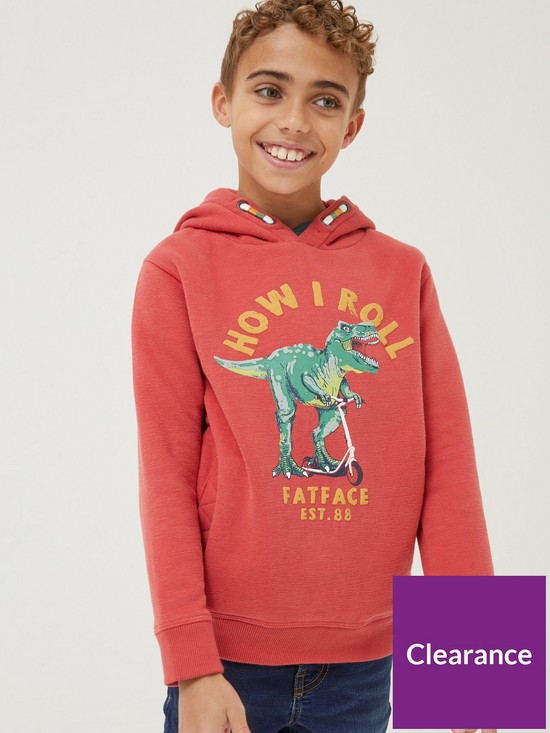 stillFront image of fatface-boys-lets-roll-dino-sweat-hoody-bright-red