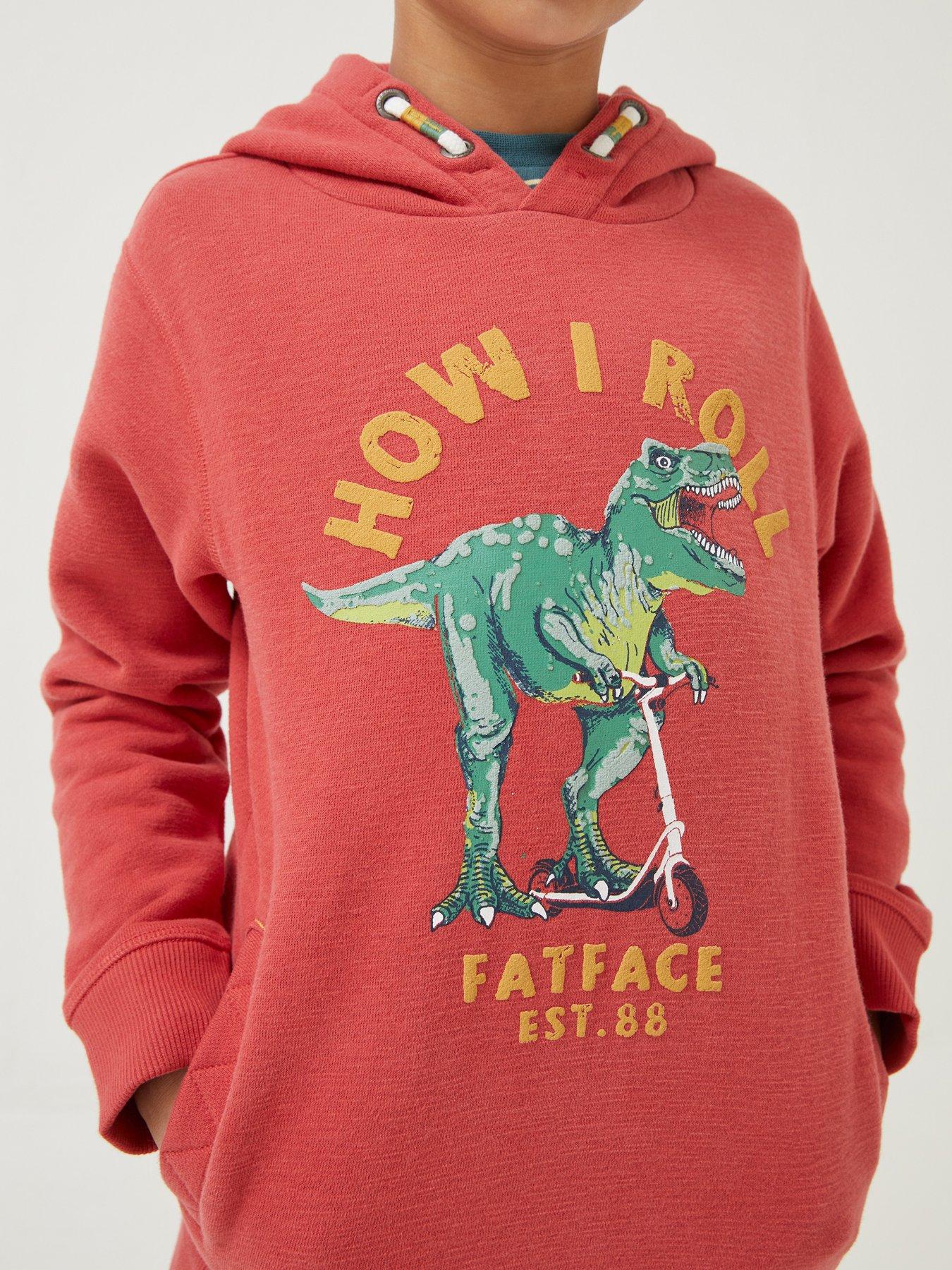  image of fatface-boys-lets-roll-dino-sweat-hoody-bright-red