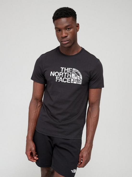 front image of the-north-face-short-sleeve-woodcut-dome-t-shirt-black