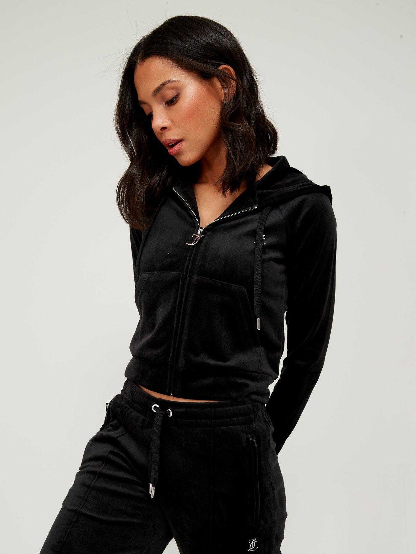 stillFront image of juicy-couture-classic-velour-zip-up-hoodie-with-diamante-branding-black