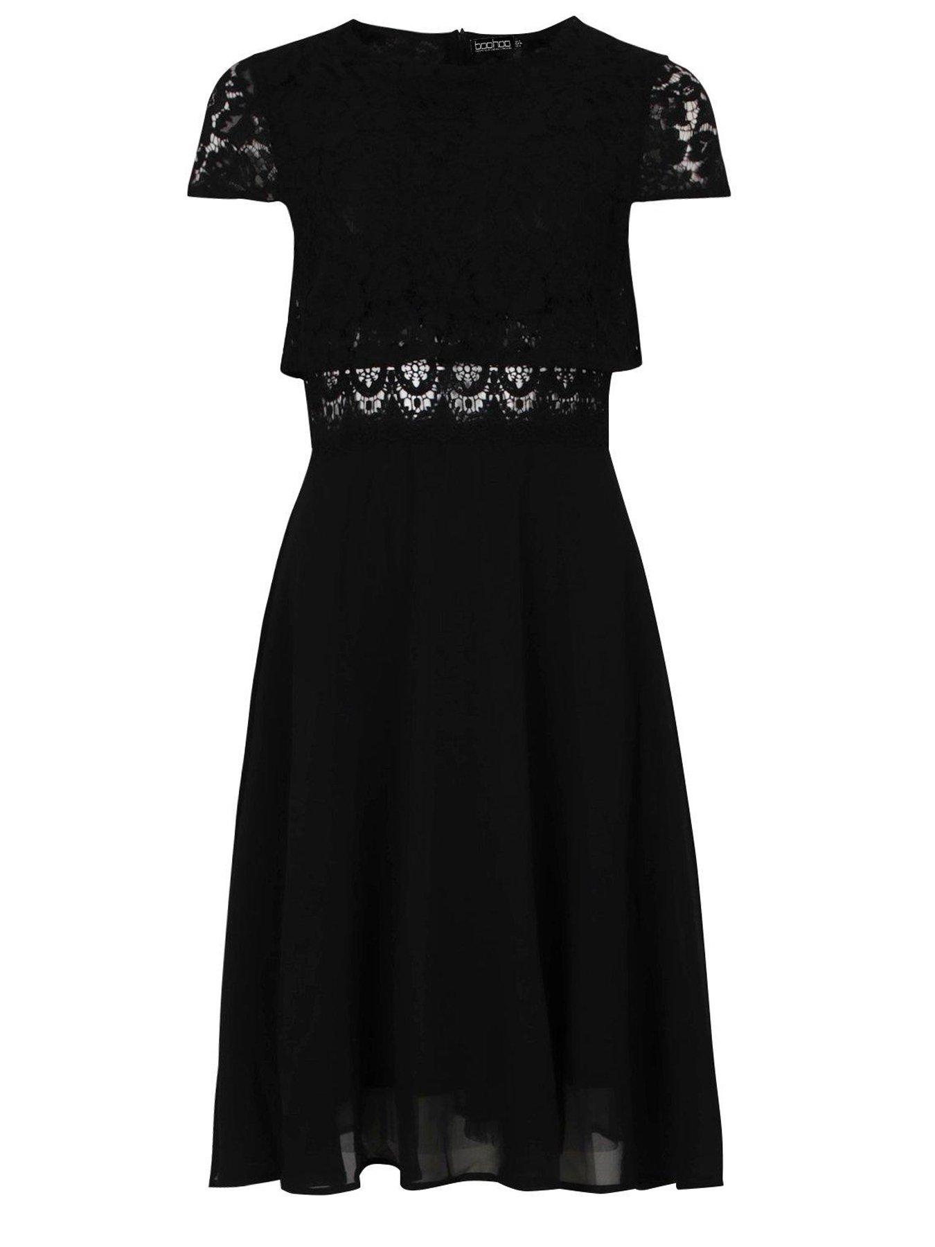 Boohoo lace top chiffon best sale skater dress