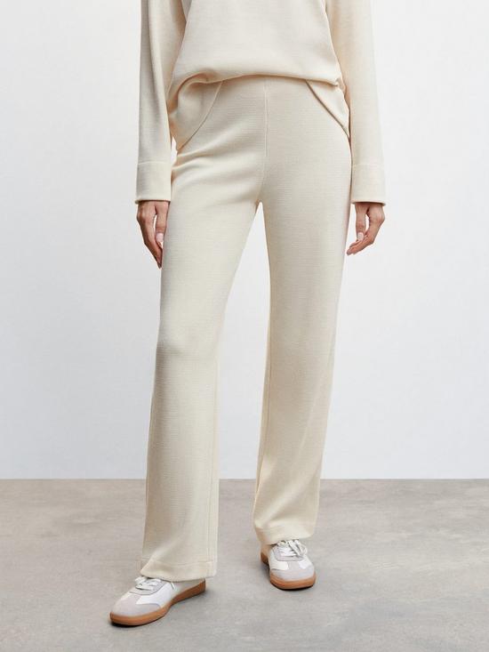front image of mango-co-ord-fine-knitted-trouser-cream