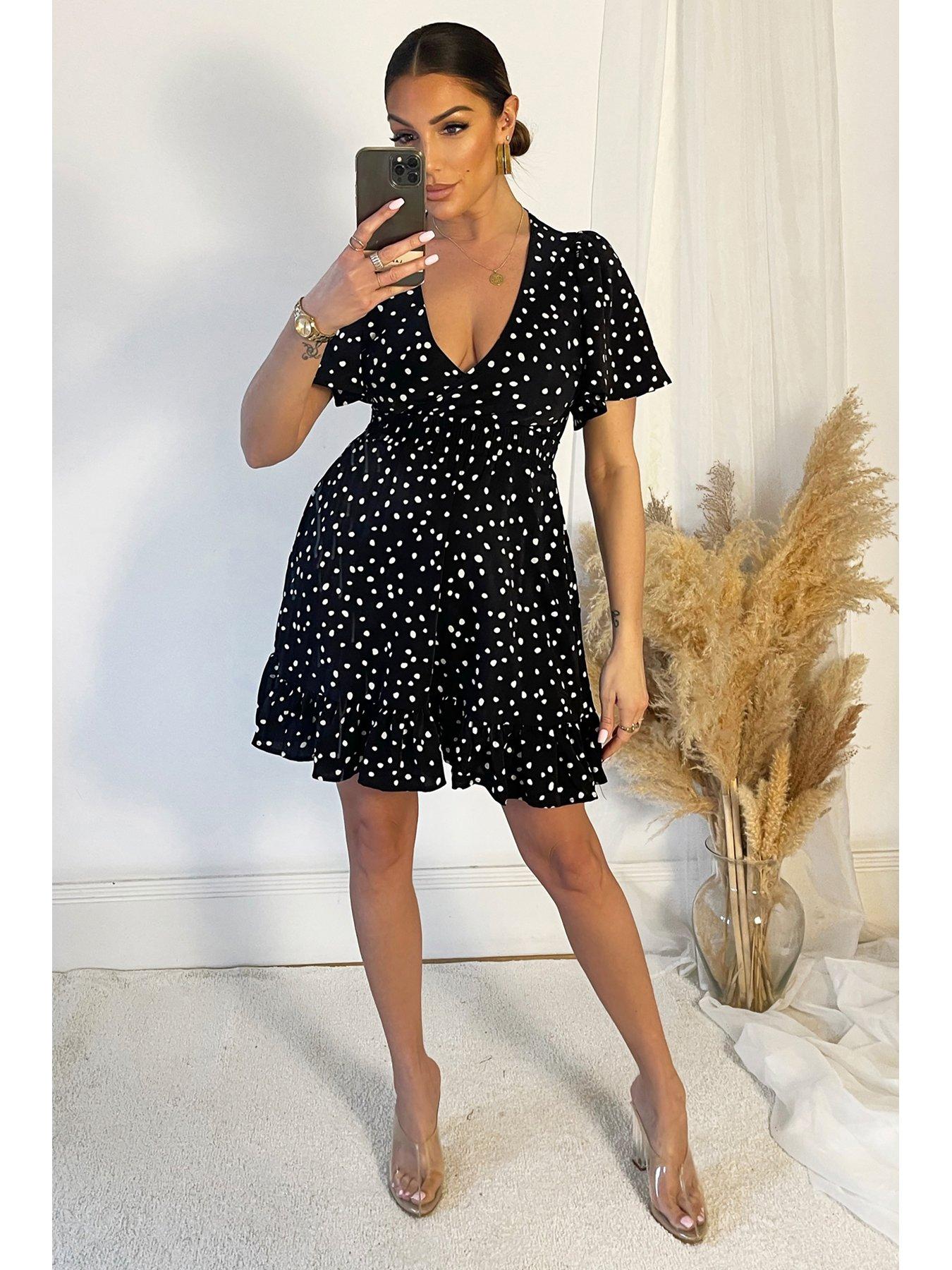  image of ax-paris-frill-hem-mini-dress-blackwhite-polka-dot