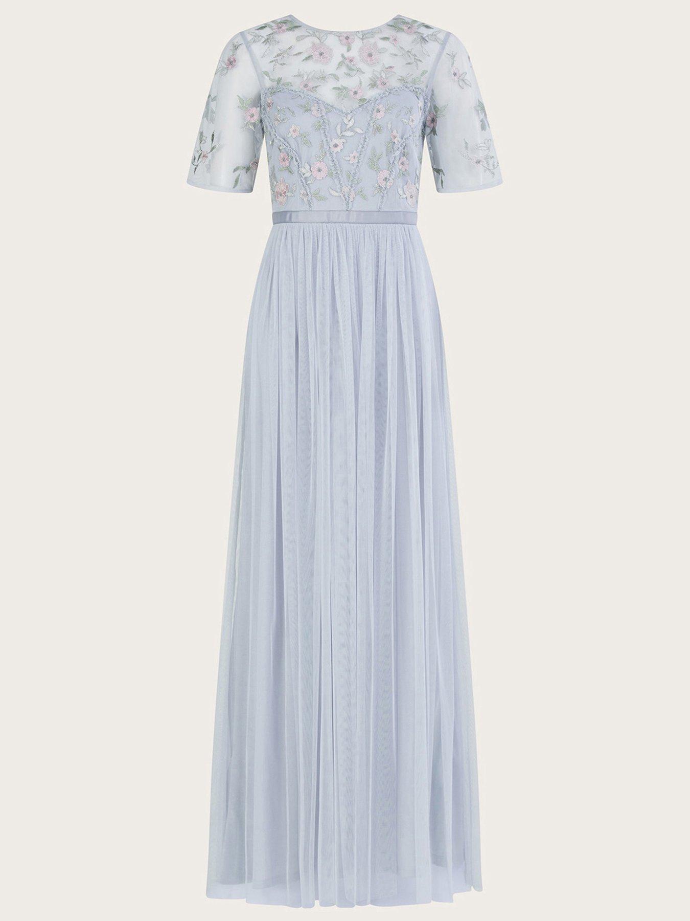  image of monsoon-harri-embroidered-maxi-bridesmaid-dress-silver