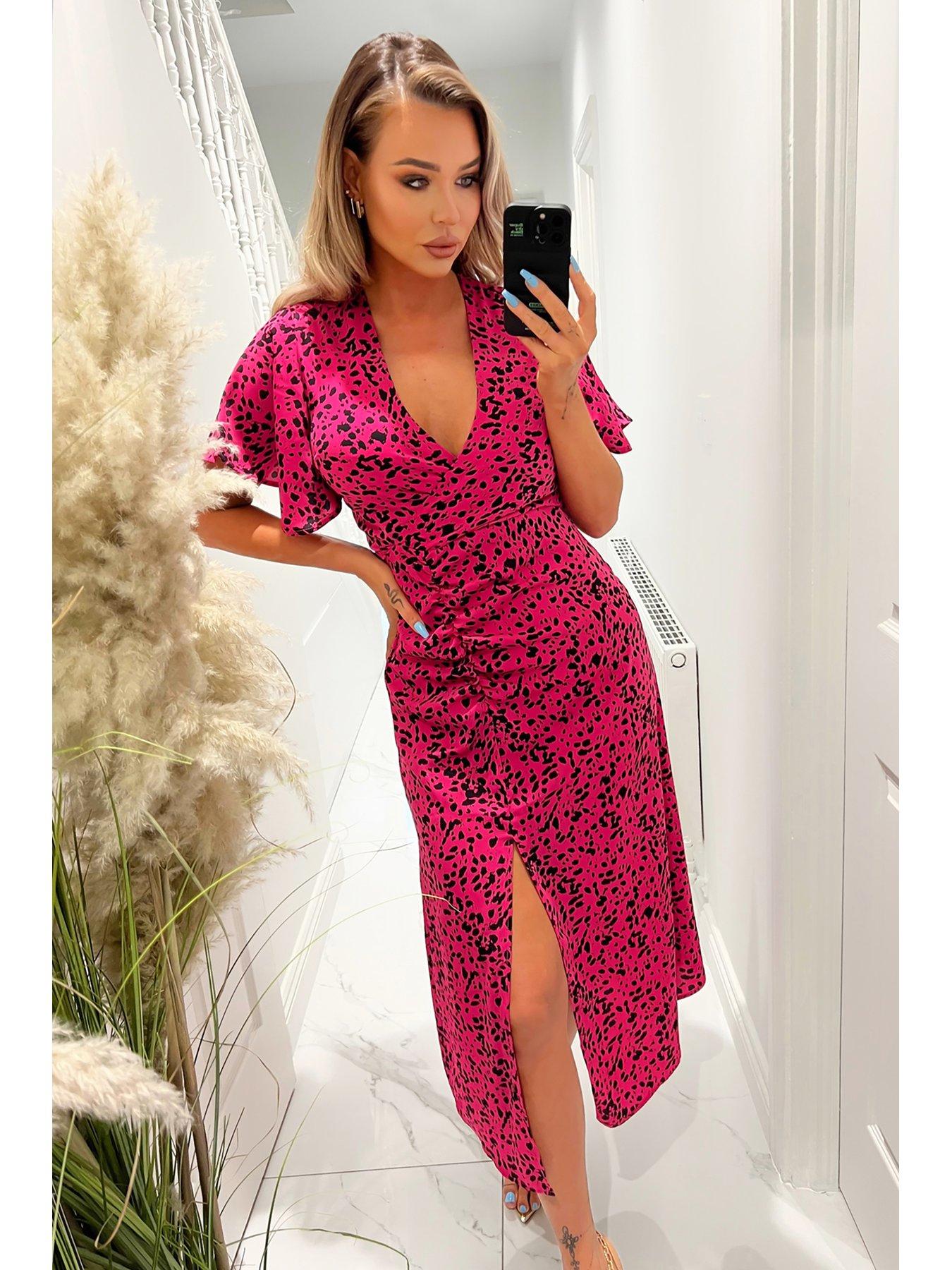  image of ax-paris-printed-midi-dress-pinkblack