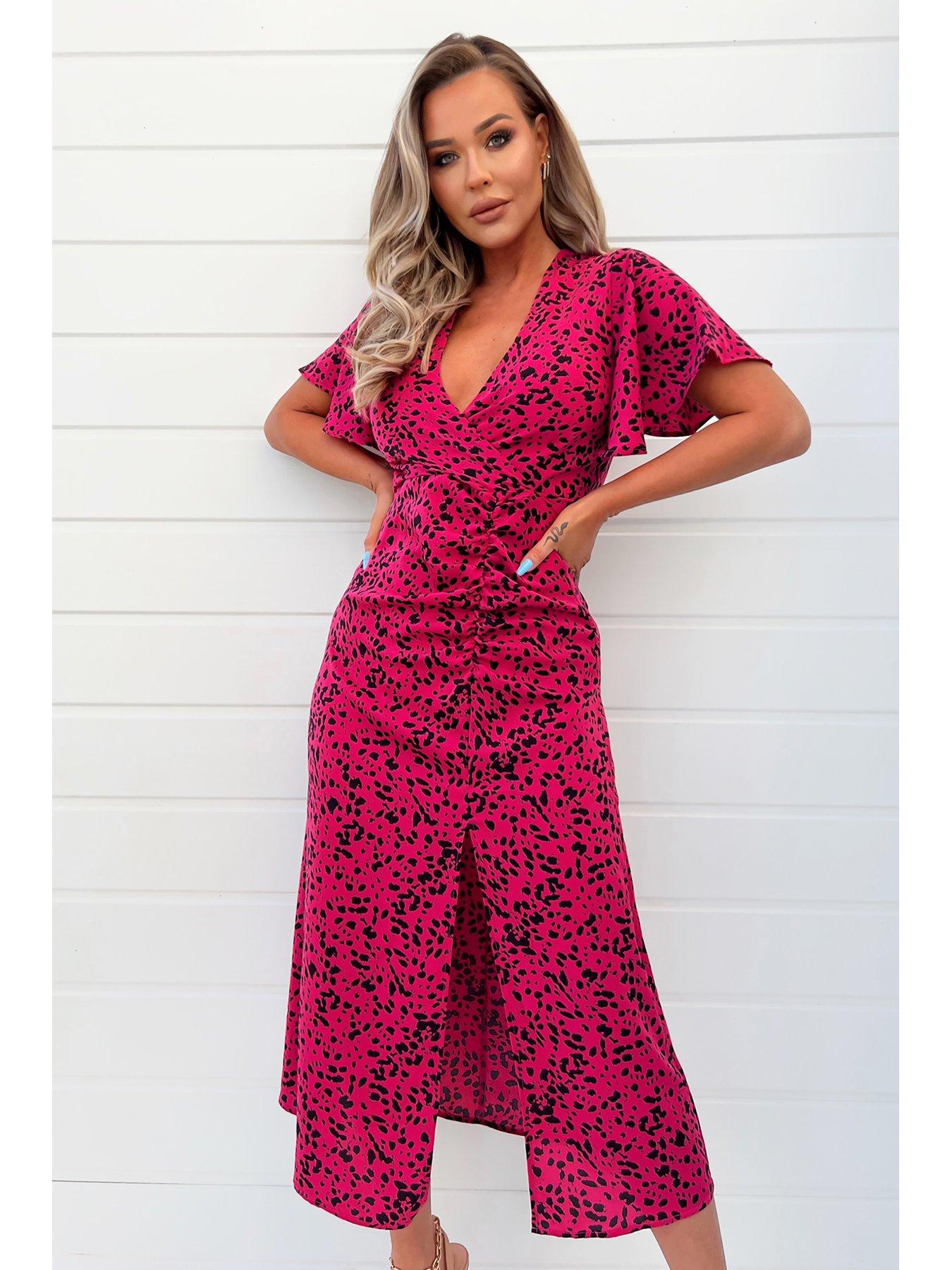  image of ax-paris-printed-midi-dress-pinkblack