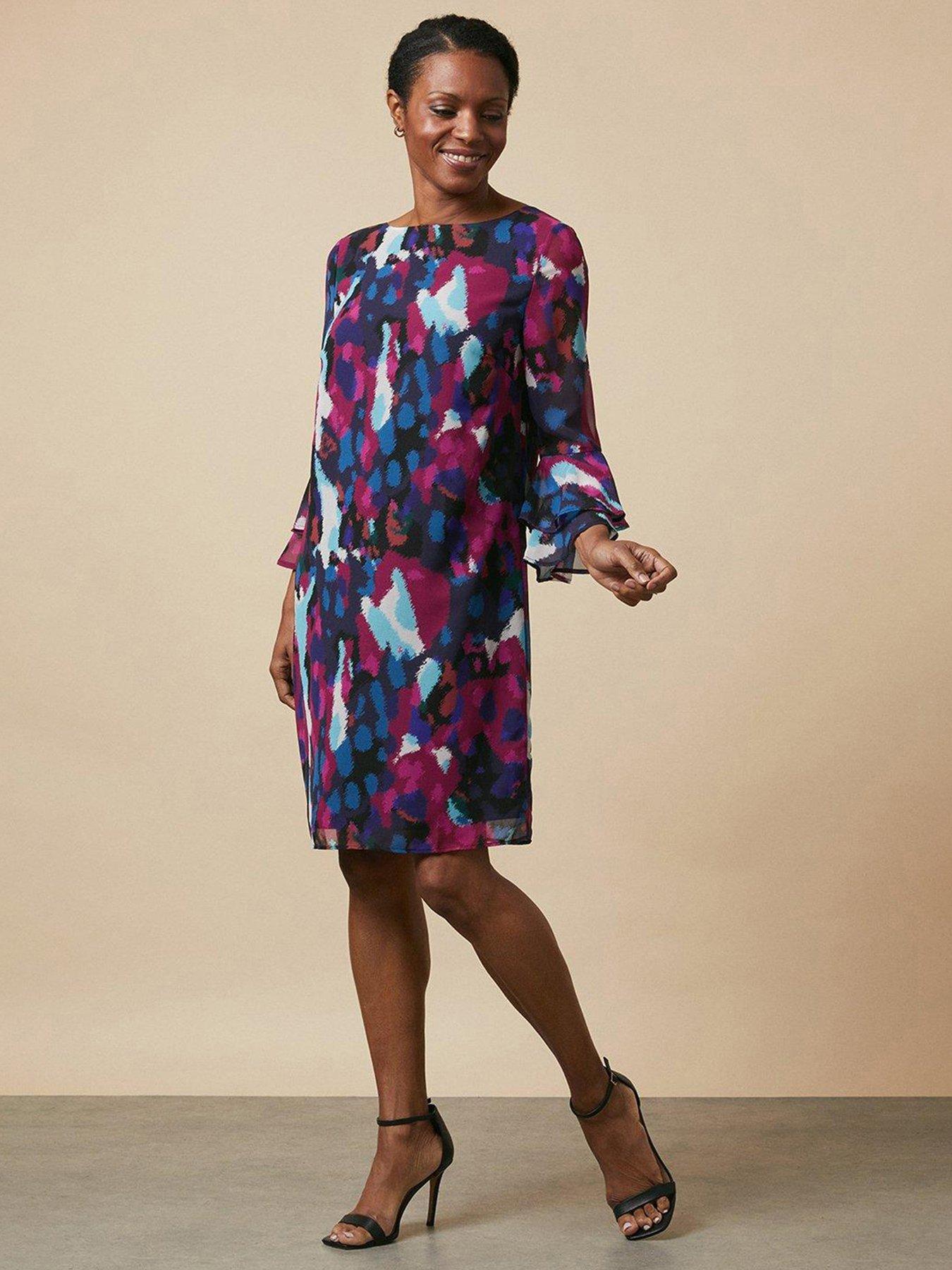 front image of wallis-abstract-fluted-shift-dress-red