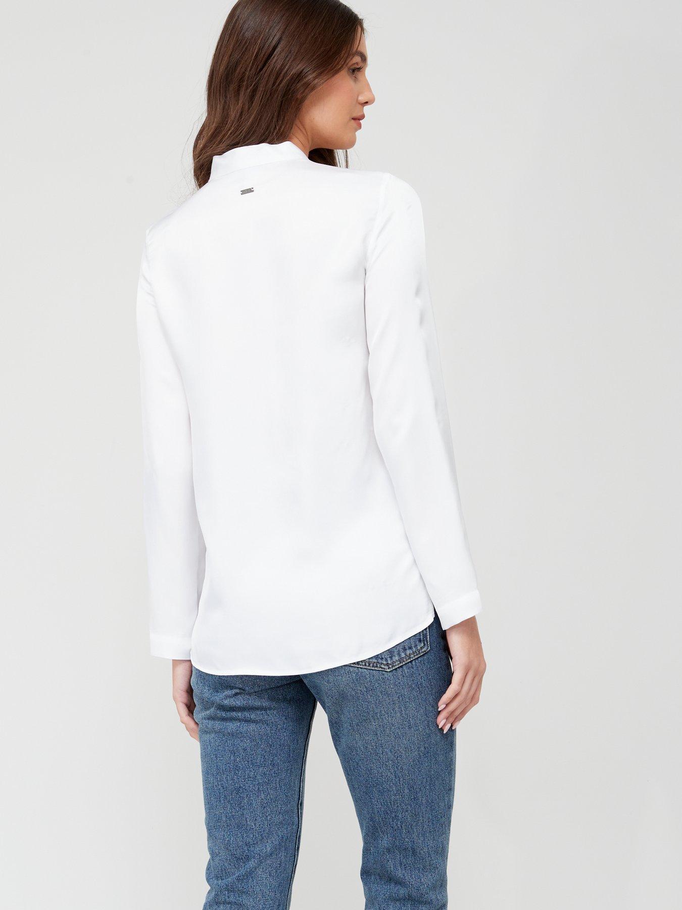  image of armani-exchange-tie-neck-blouse-white