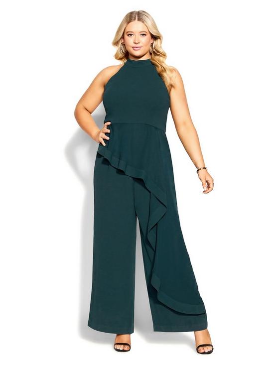 front image of city-chic-class-halter-jumpsuit-green