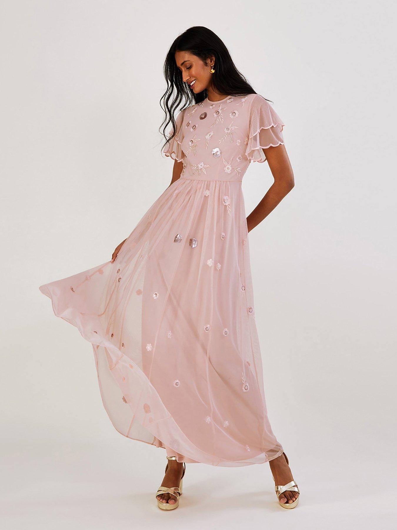 Catherine Embroidered Maxi Bridesmaid Dress Pink