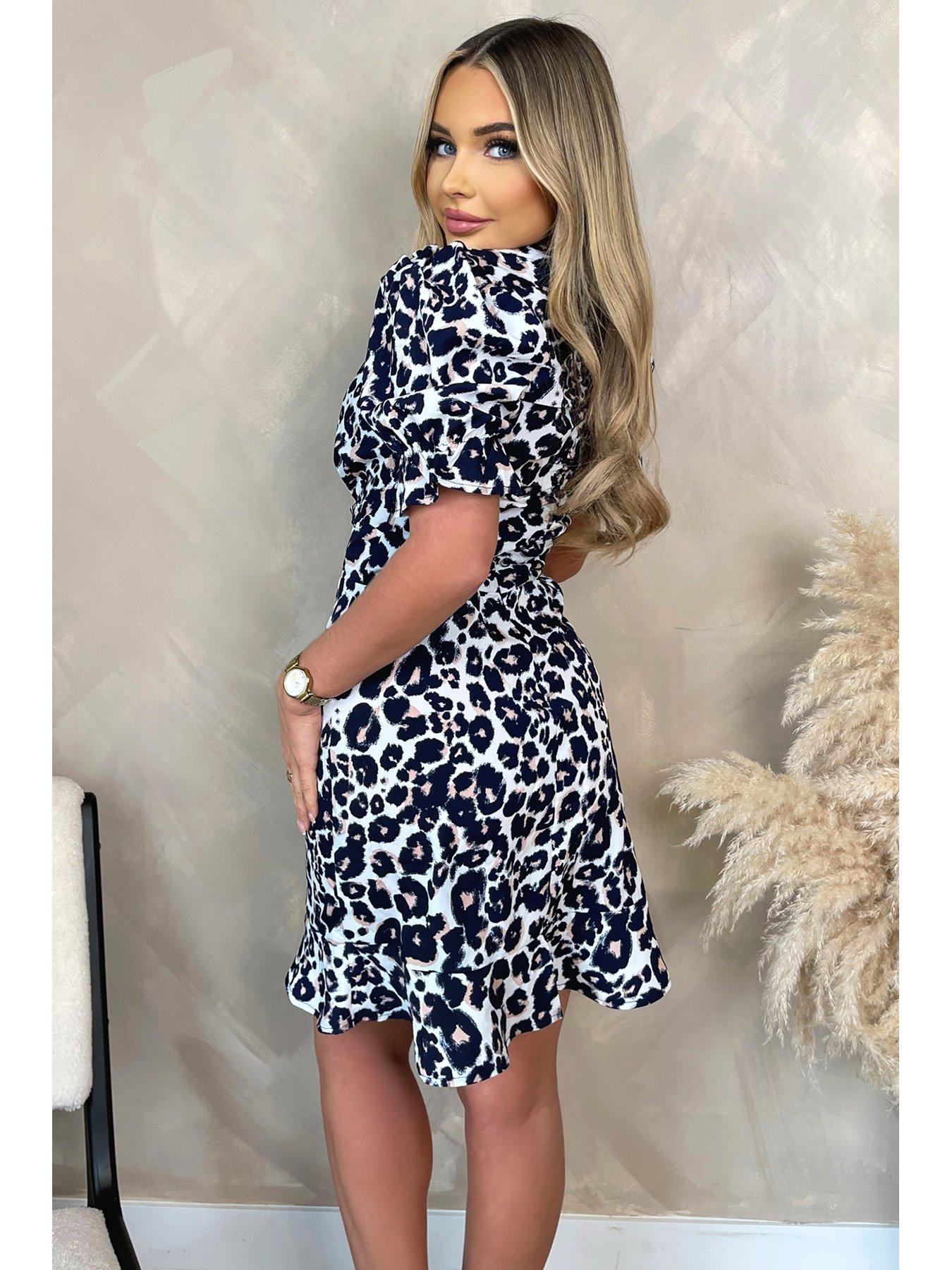 stillFront image of ax-paris-v-neck-mini-dress-pale-blue-with-leopard-print