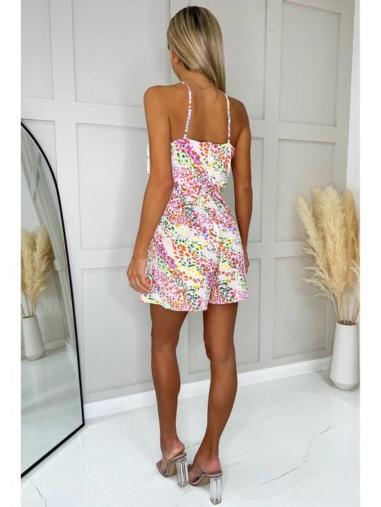 stillFront image of ax-paris-strappy-printed-playsuit-pink