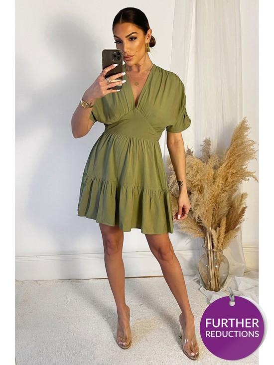 front image of ax-paris-tiered-mini-dress-green