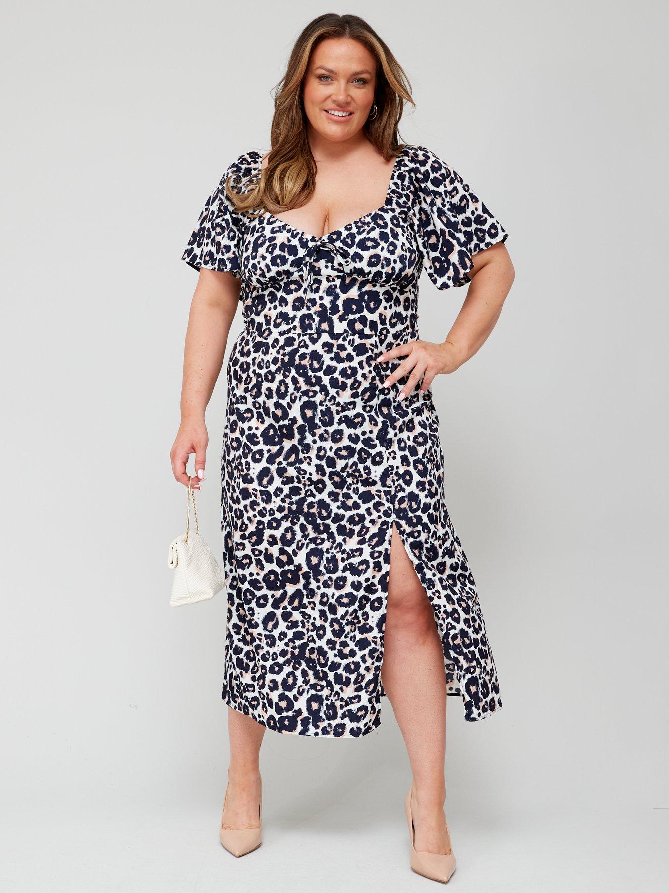 AX Paris Curve Printed Milkmaid Midi Dress Navy littlewoods