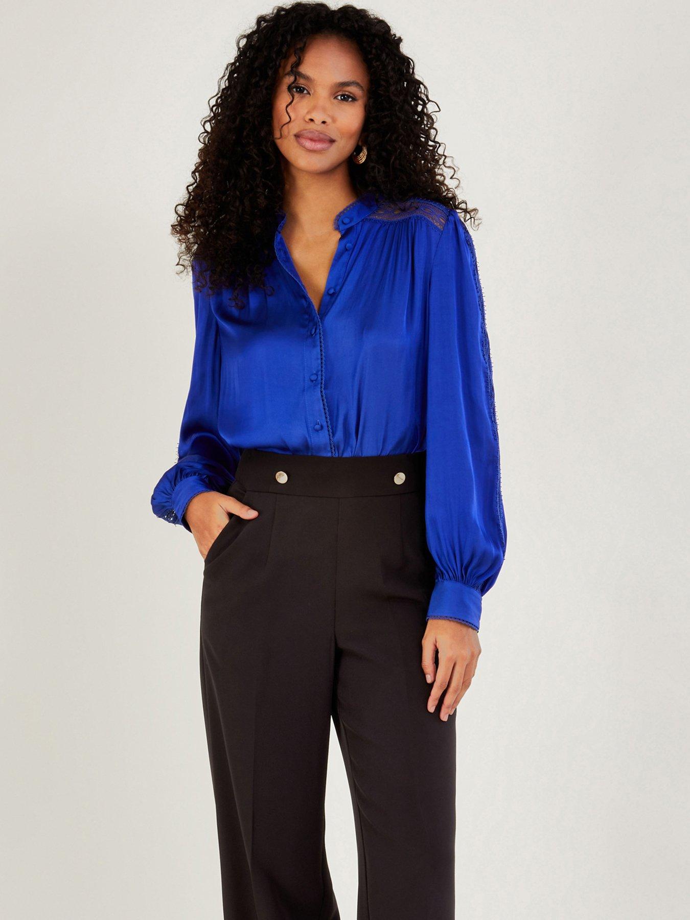 Royal blue 2024 satin blouse