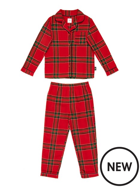 chelsea-peers-unisex-kids-organic-cotton-checked-christmas-pyjama-set-red