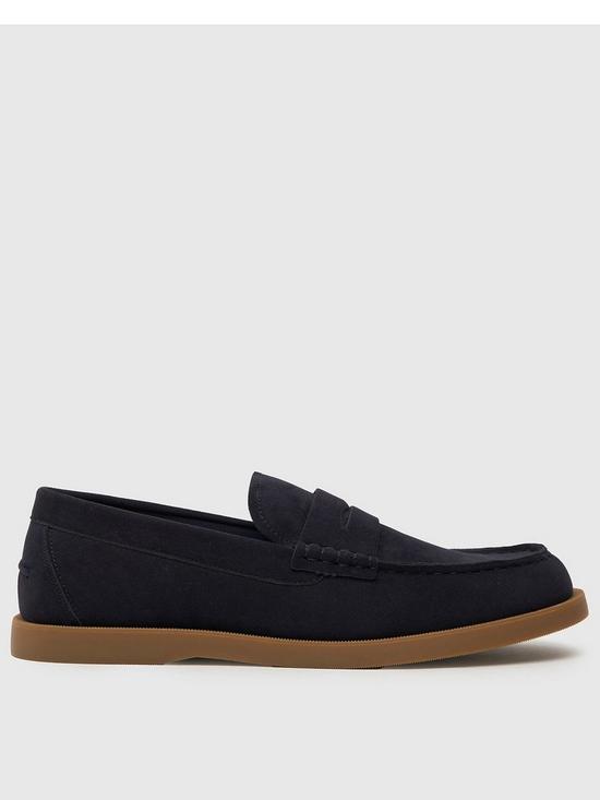 front image of schuh-pavel-faux-suede-tassle-loafers-navy