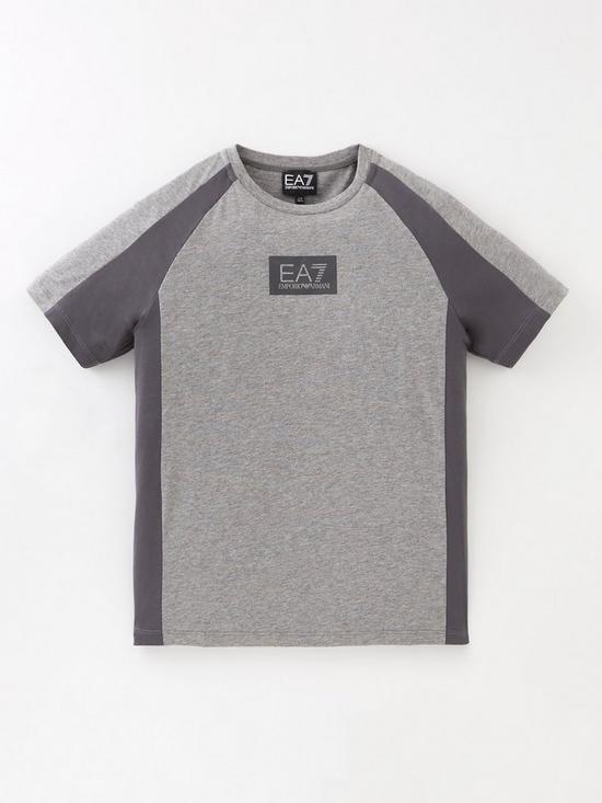 front image of ea7-emporio-armani-boys-tonal-block-t-shirt-med-grey-marlirongate