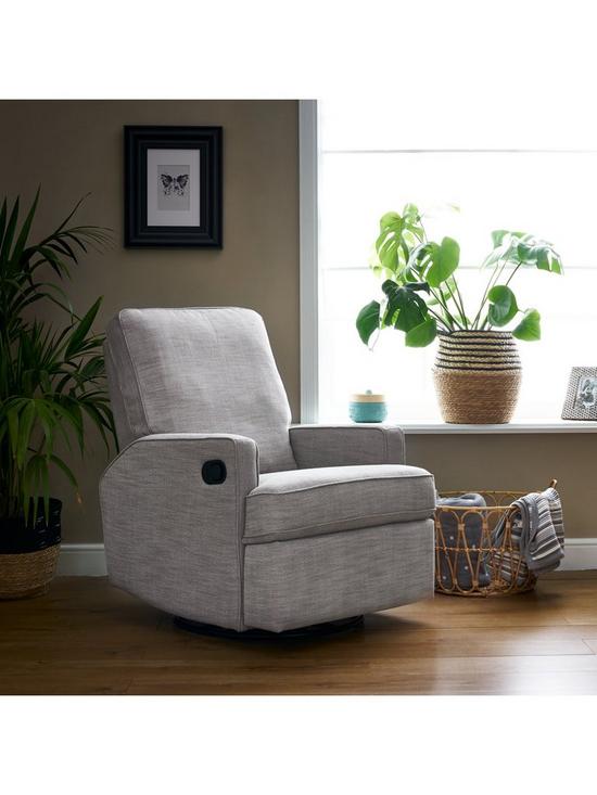front image of obaby-madison-swivel-glider-recliner-chair-pebble