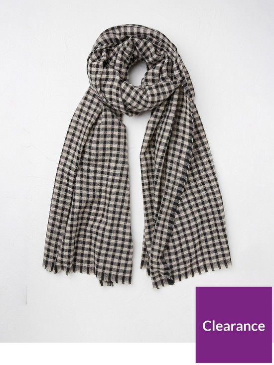 front image of fatface-gingham-check-scarf-black