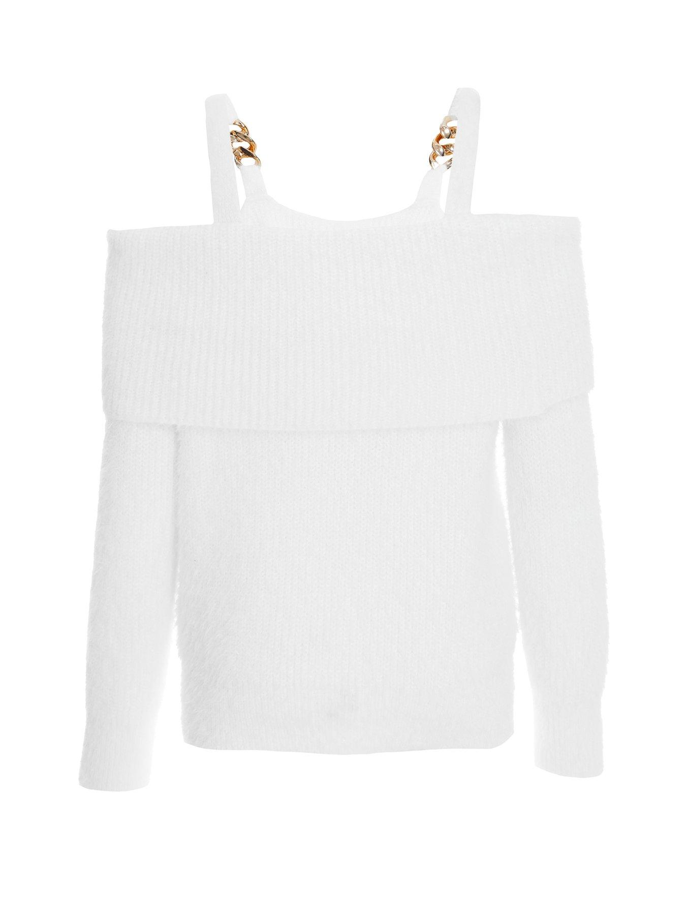 Sleeve White Fluffy Off The Shoulder Jumper ASOS DESIGN Fluffy
