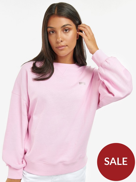 front image of barbour-international-rossin-overlayer-sweatshirt-pink