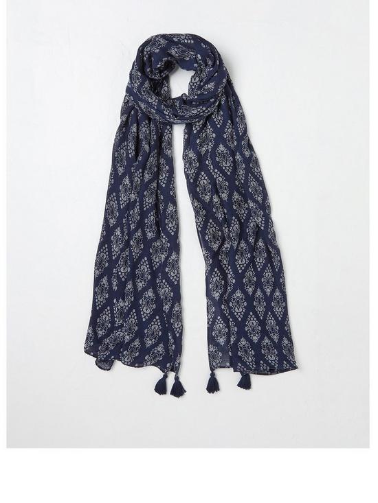 front image of fatface-geo-printed-scarf-blue