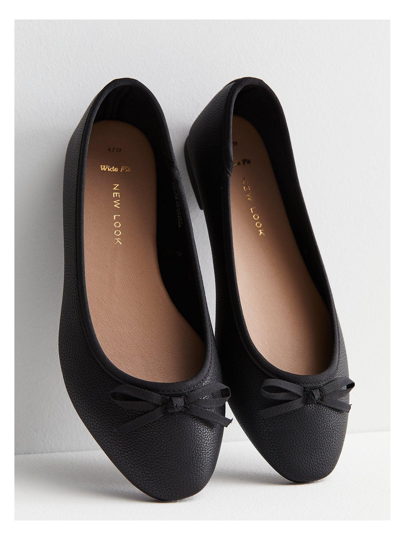 New Look Wide Fit Black Leather Look Ballerina Pumps littlewoods