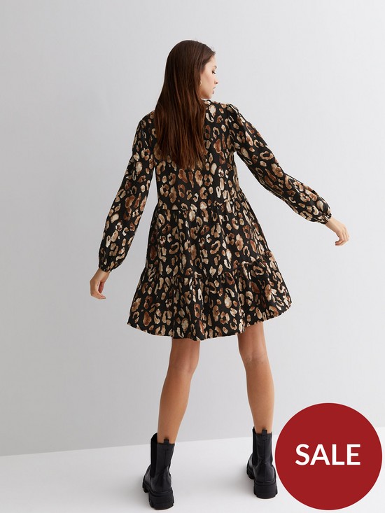 stillFront image of new-look-black-leopard-print-tiered-v-neck-mini-smock-dress