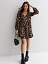  image of new-look-black-leopard-print-tiered-v-neck-mini-smock-dress