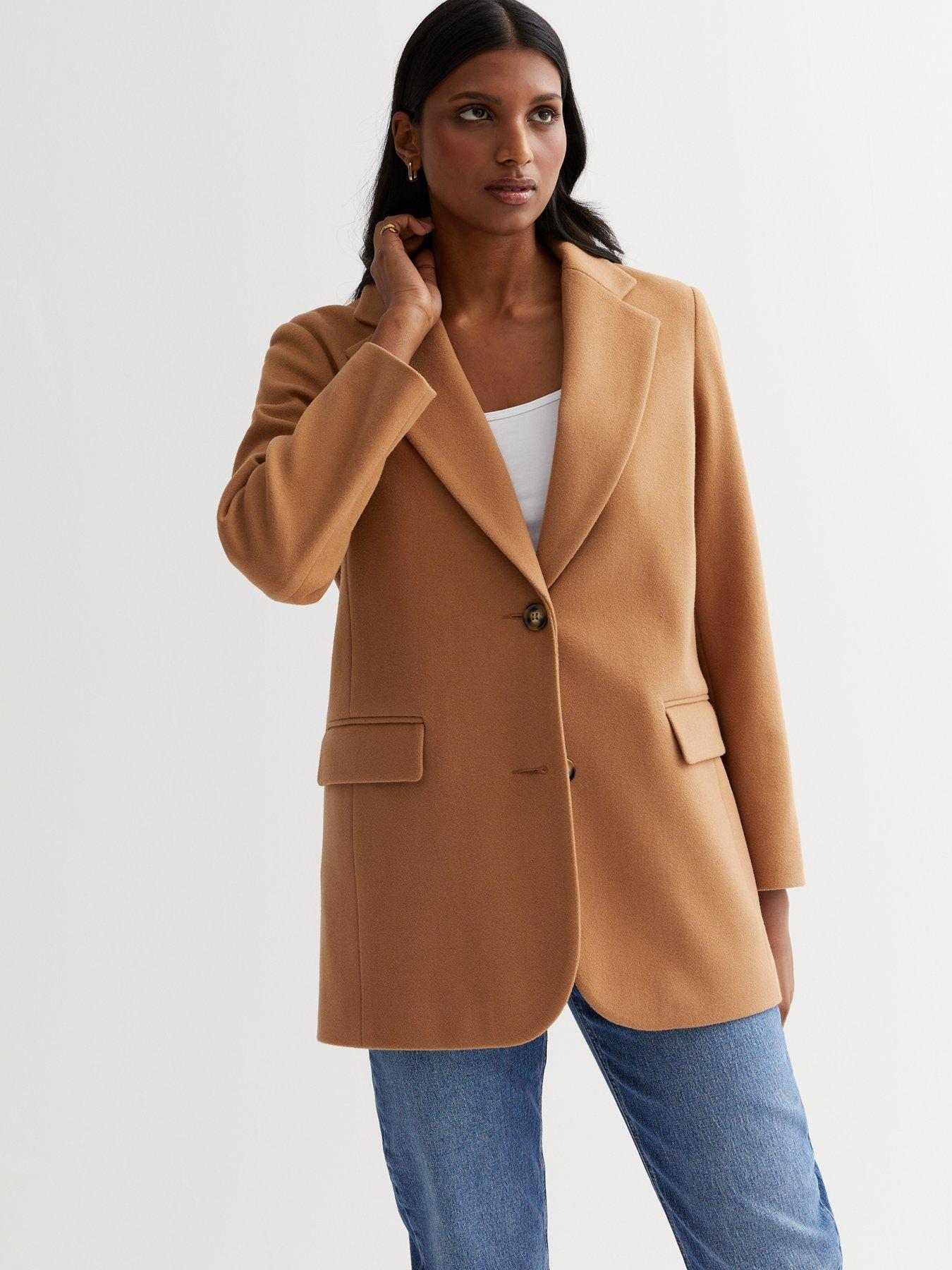 New look petite camel shop revere collar longline coat