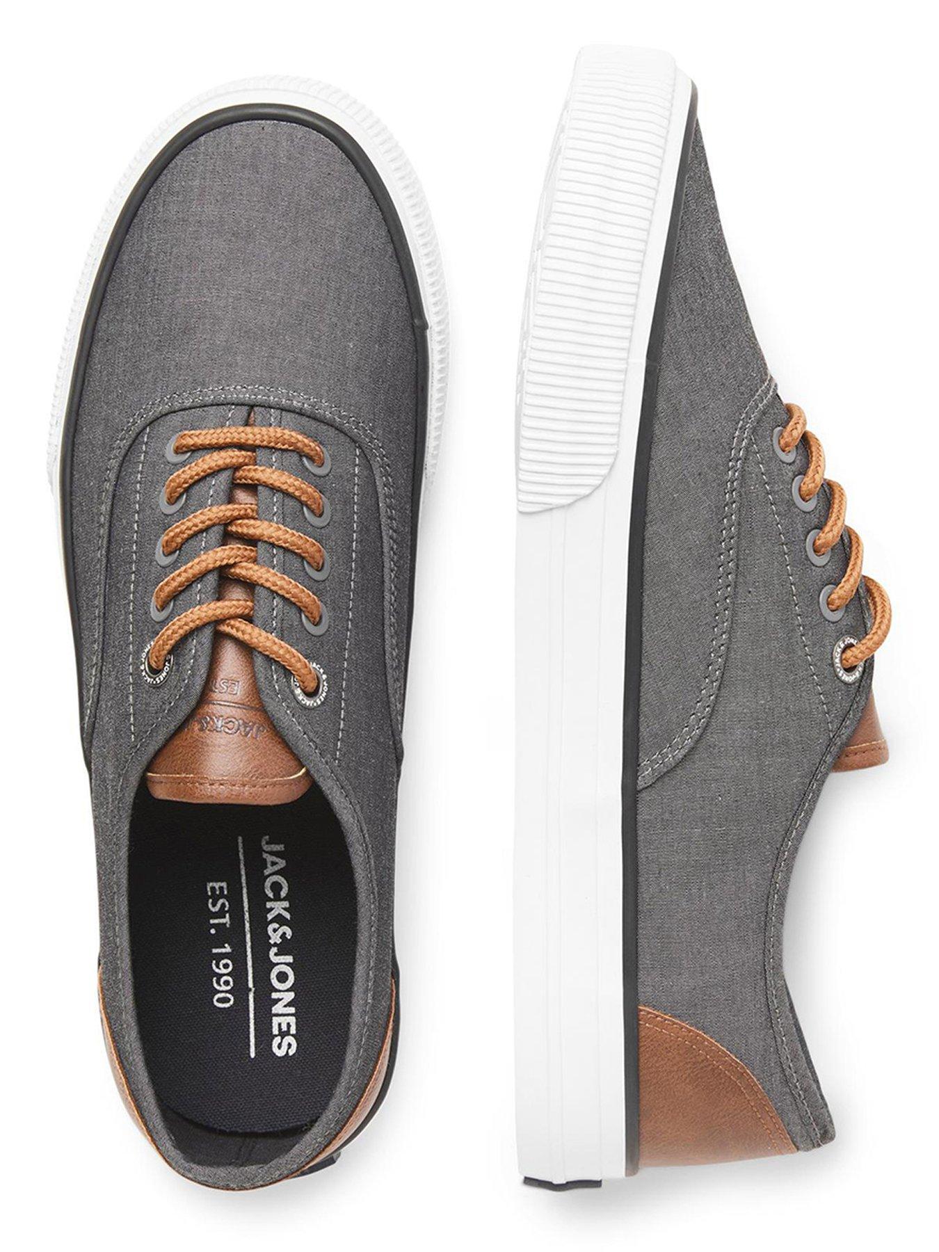  image of jack-jones-canvas-lace-up-trainers-dark-grey