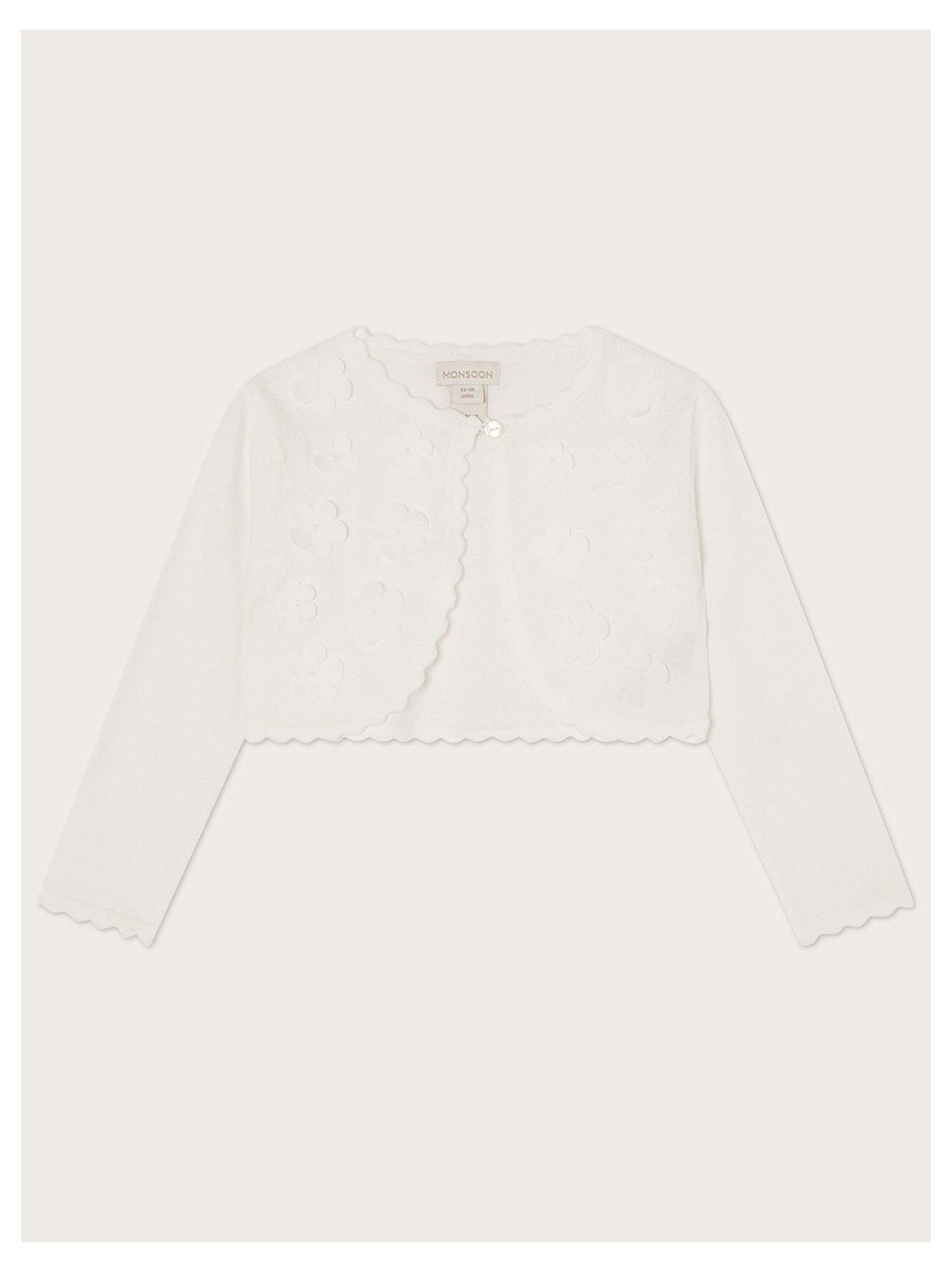 undefined Girls  3d Petal Cardigan - Ivory